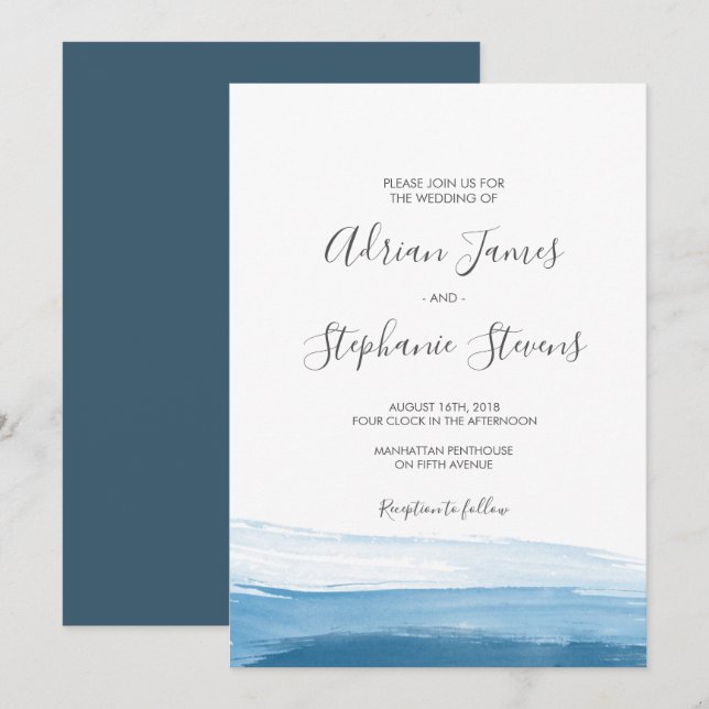 Elegant Blue Ombre Watercolor Wedding Invitation (Front/Back)