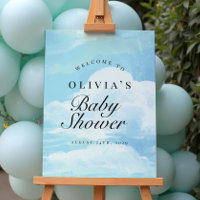 Elegant Blue On Cloud 9 Baby Shower Welcome Sign