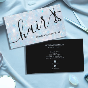 Elegant Blue Opal Glitter Hair Script Scissors Business Card