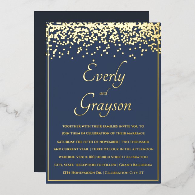 Elegant Blue Opulence Gold Confetti Wedding    (Front/Back)