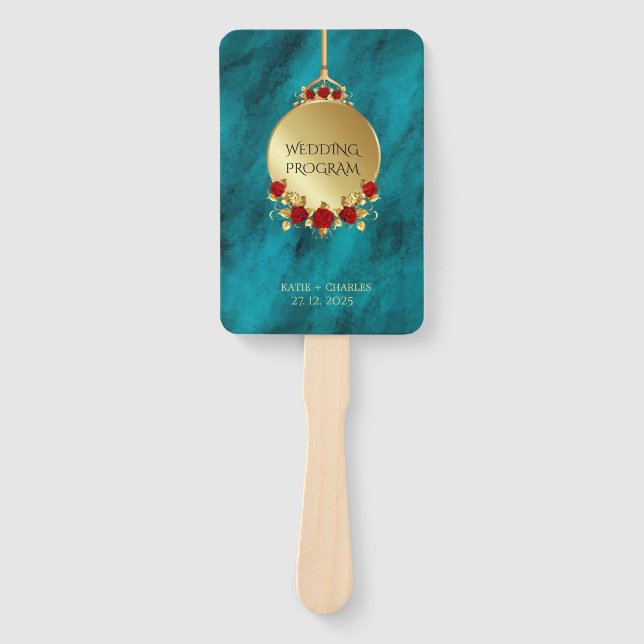 Elegant Blue Opulence Gold Luxury Royal Program  Hand Fan (Front)