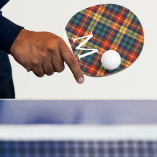 Elegant blue & orang tartan plaid Monogram Ping Pong Paddle