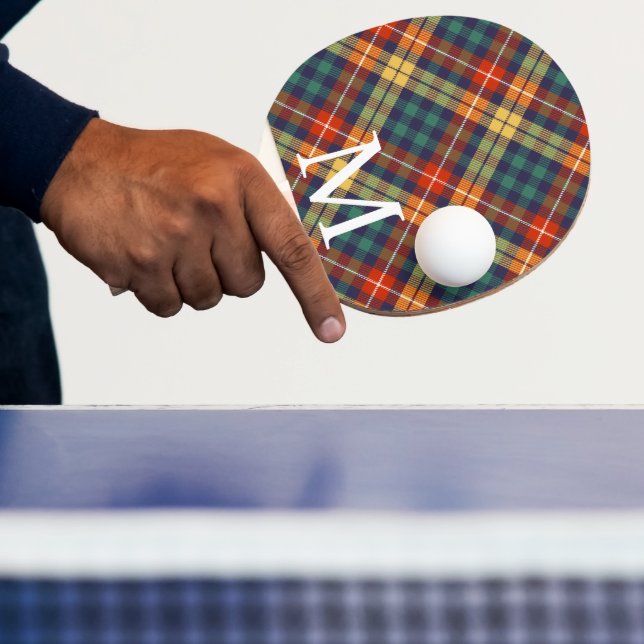 Elegant blue & orang tartan plaid Monogram Ping Pong Paddle (Insitu)