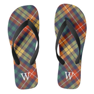 Elegant blue & orang tartan plaid Personalised  Flip Flops