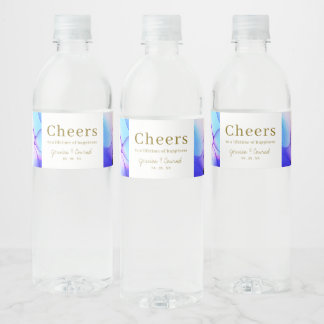 Elegant Blue Orange Wedding Water Bottle Label