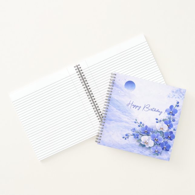 Elegant Blue Orchid Birthday Notebook (Inside)