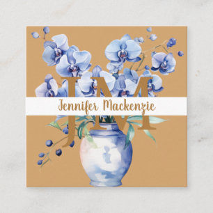 Elegant Blue Orchids Square Business Card