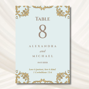 Elegant Blue Ornate Baroque Christian Wedding  Table Number
