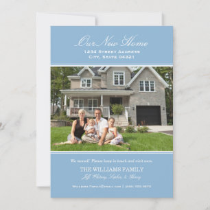 Elegant Blue Our New Home Photo Moving Announcement