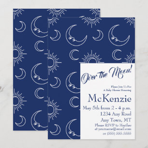 Elegant Blue Over The Moon Celestial Baby Shower I Invitation
