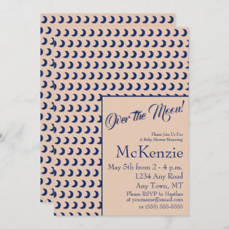 Elegant Blue Over The Moon Celestial Baby Shower I Invitation