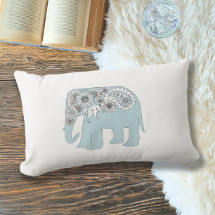 Elegant Blue Paisley Elephant Lumbar Cushion