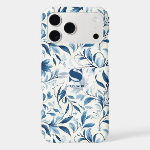 Elegant Blue Paisley Leaves - White Background