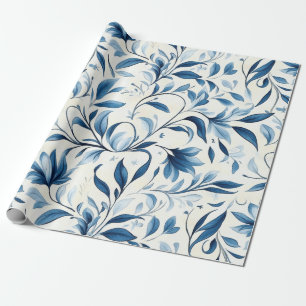 Elegant Blue Paisley Leaves - White Background (1) Wrapping Paper