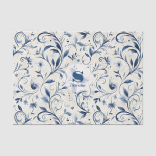 Elegant Blue Paisley Leaves - White Background (2) Tissue Paper