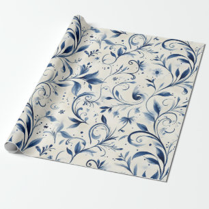 Elegant Blue Paisley Leaves - White Background (2) Wrapping Paper