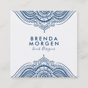 Elegant Blue Paisley Mandala Square Business Card