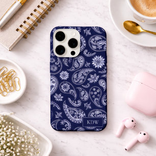 Elegant Blue Paisley Monogram  iPhone 15 Pro Case