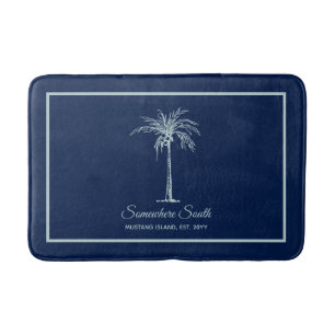 Elegant Blue Pale Teal Palm Tree Personalised Bath Mat