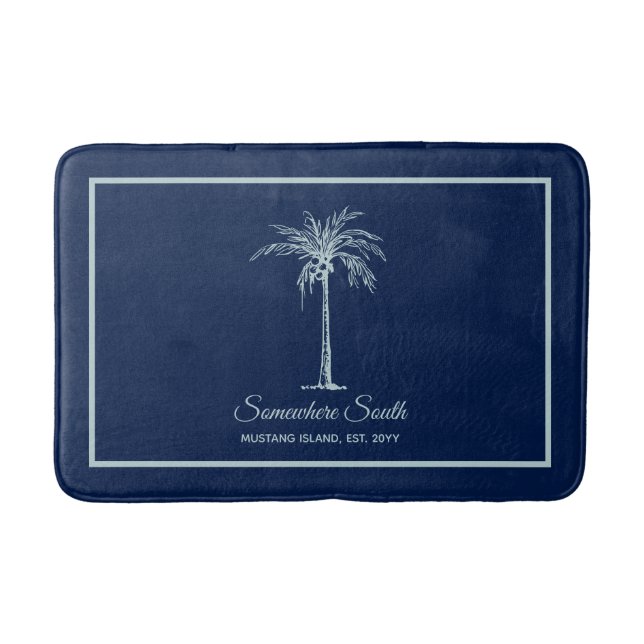 Elegant Blue Pale Teal Palm Tree Personalised Bath Mat (Front)