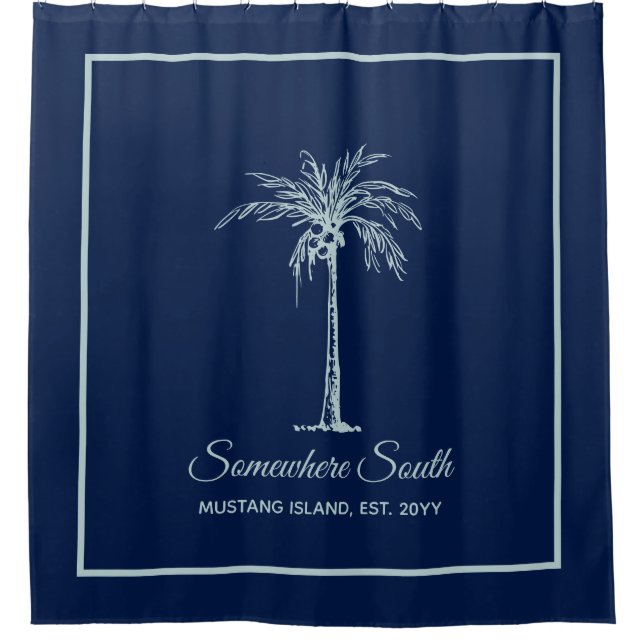 Elegant Blue Pale Teal Palm Tree Personalised Shower Curtain (Front)