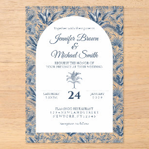 Elegant Blue Palm Tree Botanical Arch Wedding Acrylic Invitations
