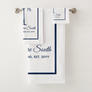 Elegant Blue Palm Tree Personalised Bath Towel Set