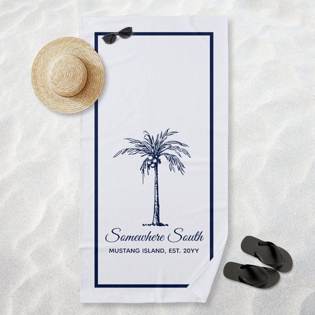 Elegant Blue Palm Tree Personalised Beach Towel (Elegant Blue Palm Tree Personalized Beach Towel)