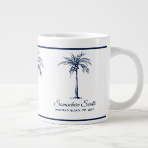Elegant Blue Palm Tree Personalised Large Coffee Mug