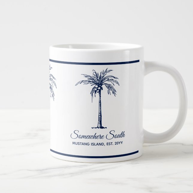 Elegant Blue Palm Tree Personalised Large Coffee Mug (Right)