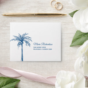 Elegant Blue Palm Tree Wedding RSVP Envelope