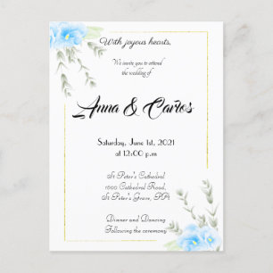 Elegant Blue Pansy flower wedding Announcement Postcard