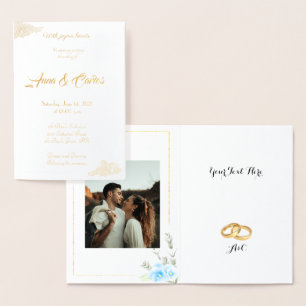 Elegant Blue Pansy Flower Wedding Foil Card