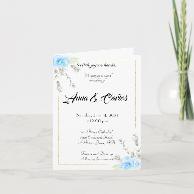 Elegant Blue Pansy flower wedding Invit Invitation (Front)