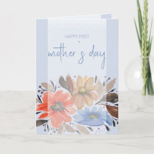 Elegant Blue Pastel Watercolor Floral  Holiday Card