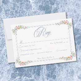 Elegant Blue Pastel Wildflower Border Wedding RSVP Card