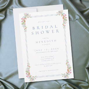 Elegant Blue Pastel Wildflower Crest Bridal Shower Invitation