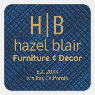 Elegant Blue Pattern Gold Monogram Business Logo Square Sticker
