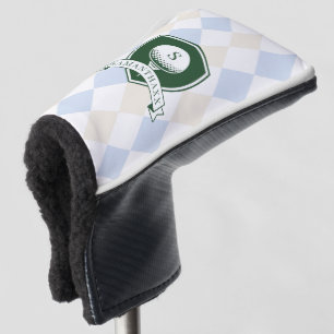Elegant Blue Pattern Green Golfer Name Monogram Golf Head Cover
