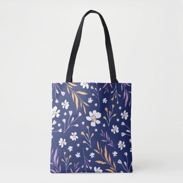 Elegant Blue Patterned Tote Bag (Front)