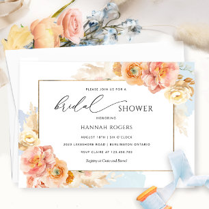 Elegant Blue Peach and Blush Bridal Shower Invitation