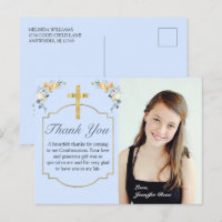 Elegant Blue Peach Floral Confirmation Thank You C