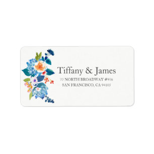 Elegant Blue & Peach Floral Wedding Address Label
