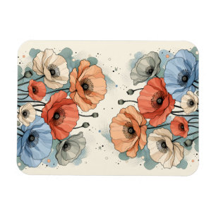 Elegant Blue & Peach Flower Design Magnet