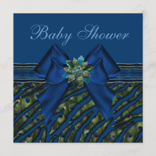 Elegant Blue Peacock Animal Print Baby Shower Invitation