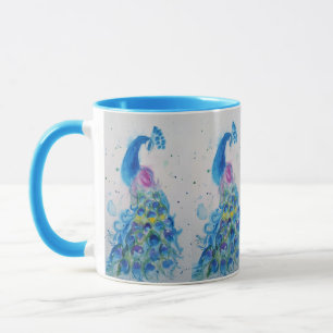 Elegant Blue Peacock bird Watercolour Mug Blue
