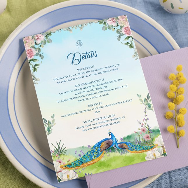 Elegant Blue Peacock Botanical Wedding Style Enclosure Card (Creator Uploaded)