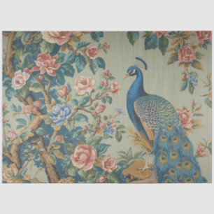 Elegant Blue Peacock Decoupage Tissue Paper