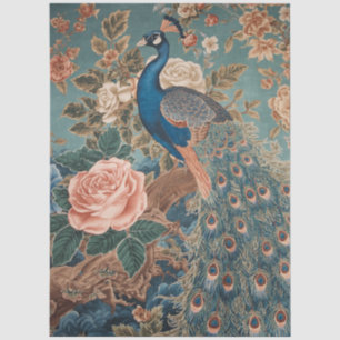 Elegant Blue Peacock Decoupage Tissue Paper