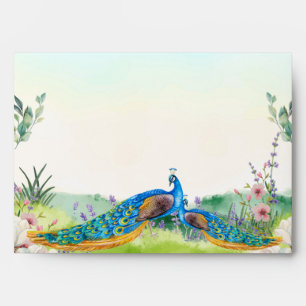 Elegant Blue Peacock Floral Botanical Wedding Envelope